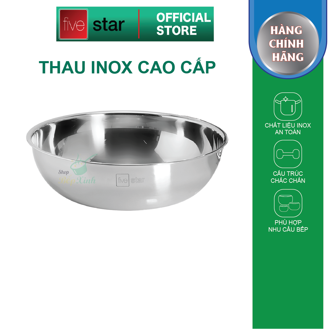 Thau inox 430 cao cấp Fivestar 30cm - 32cm - 36cm - 40cm