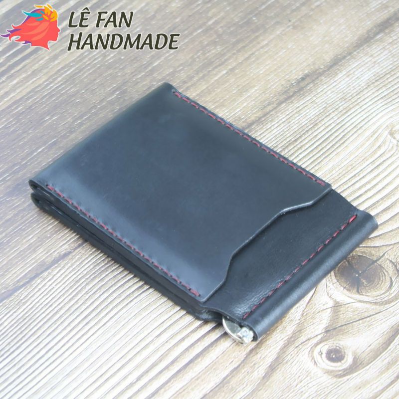 Ví kẹp da bò handmade, thiết kế đơn giản, chắc chắn