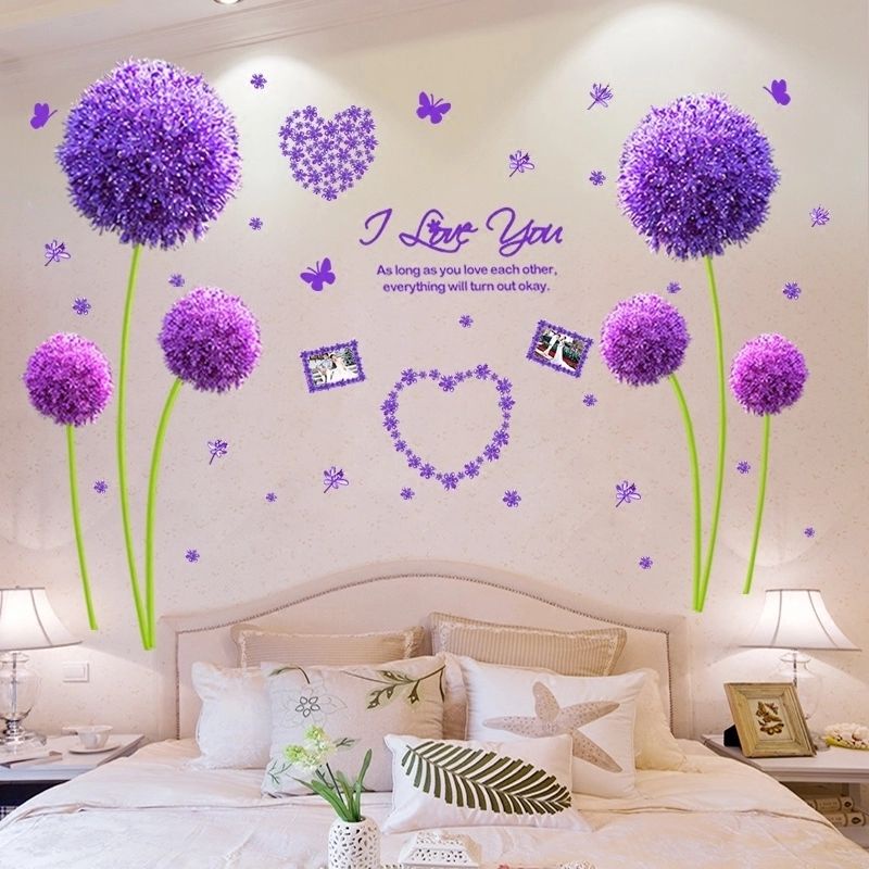 Decal dán tường phòng ngủ tú cầu tím xinh xắn