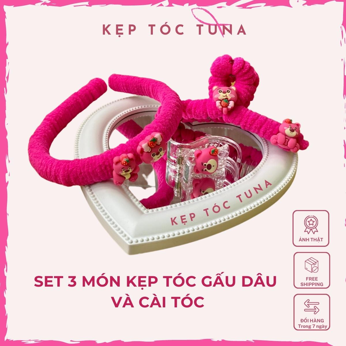 Set 3 kẹp tóc tự làm và cài tóc diy dễ thương handmade kèm len nhung tự chọn charm gấu phụ kiện tóc tuna