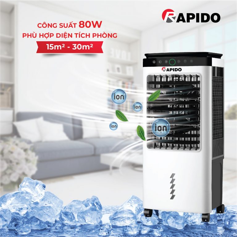Freeship - quạt điều hòa không khí rapido everest/ lucky / fresh 6000-d/m điện tử/ cơ - dung tích 45 lít - bảo hành chính hãng 5 năm, tiết kiệm điện