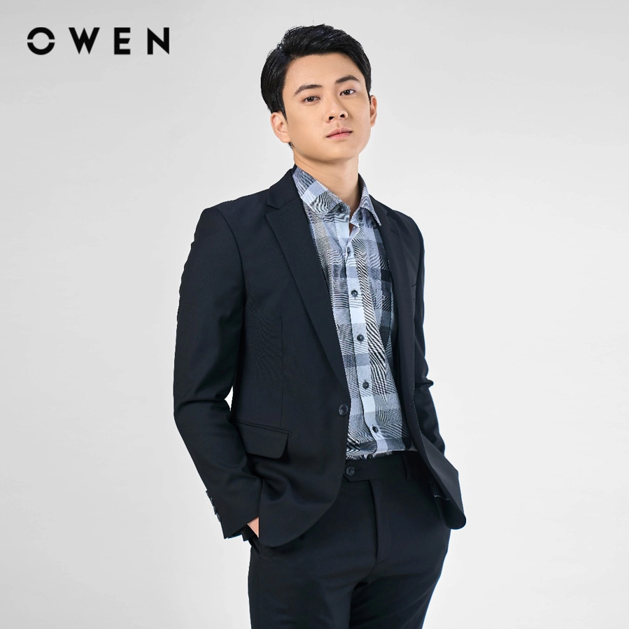 OWEN - Bộ Veston Regular Fit VES231494 màu Đen chất liệu TR Spandex