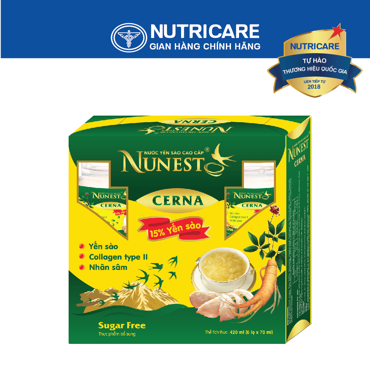 Lốc nước yến sào Nunest Cerna cho người tiểu đường