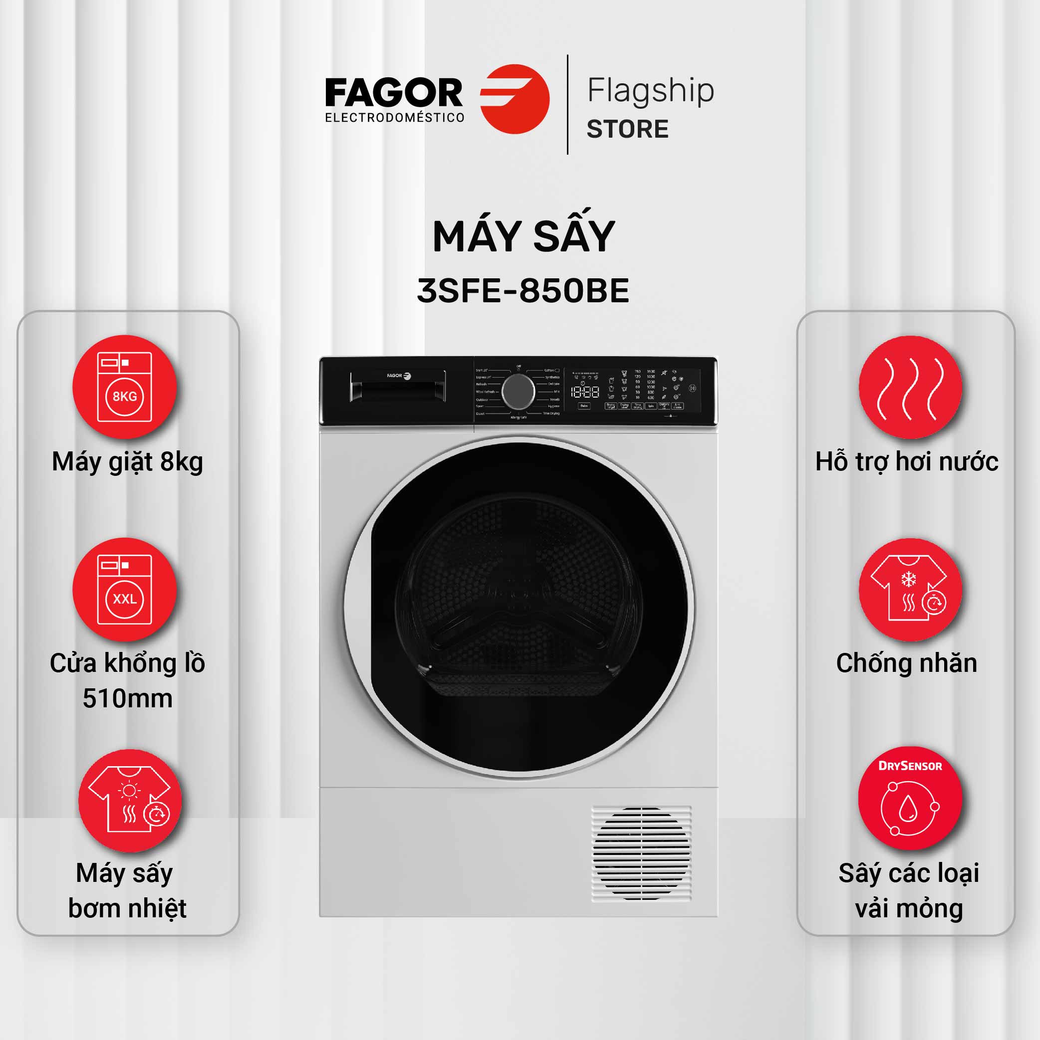 [Tặng nước giặt] Máy Sấy Fagor 3SFE-850BE