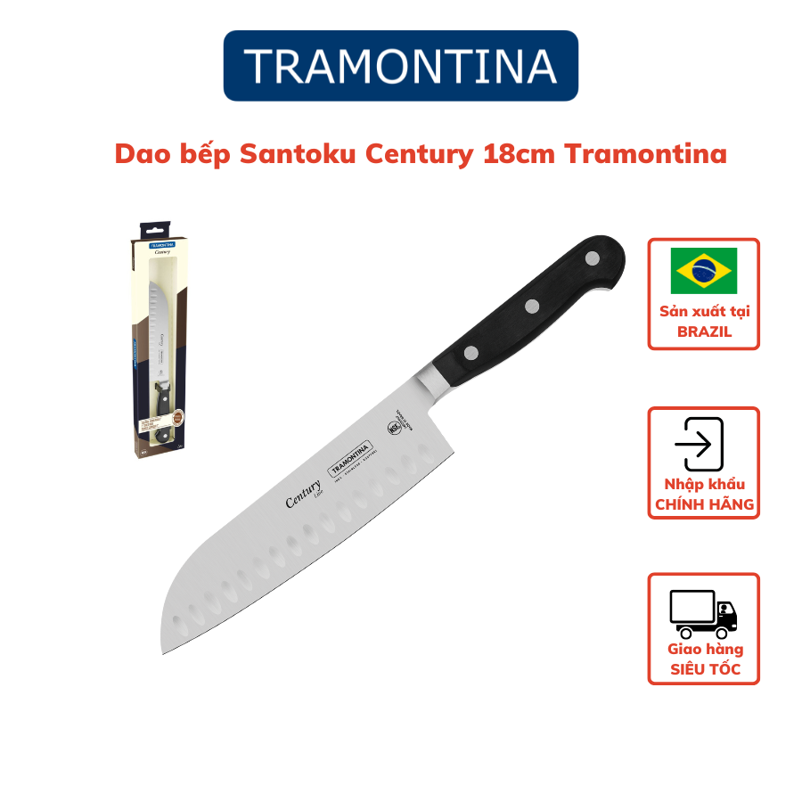 Dao Bếp Dao Thái Thịt Tramontina Century 18cm Thép Rèn Cao Cấp Dáng Santoku Nhập Khẩu Brazil