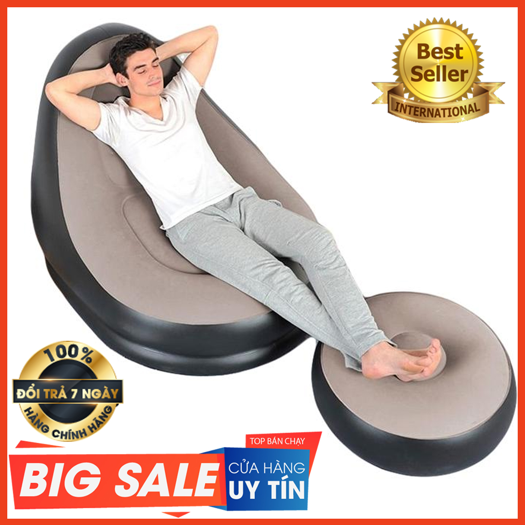 Ghế hơi tựa lưng jilong chi tiết - Bộ ghế hơi tựa lưng và ghế để chân bọc nhung cao cấp  JiLong/Chanodug BenHome - Ghế hơi, ghế hơi tựa lưng, sofa hơi, ghế sofa hơi êm ái (Nâu)