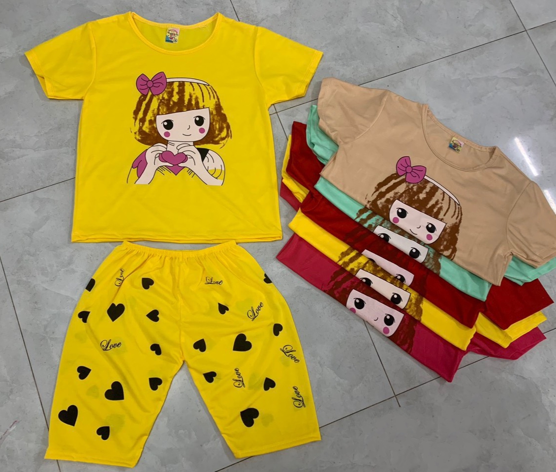 Bộ Thun Cotton Tay Ngắn Quần lửng Bé