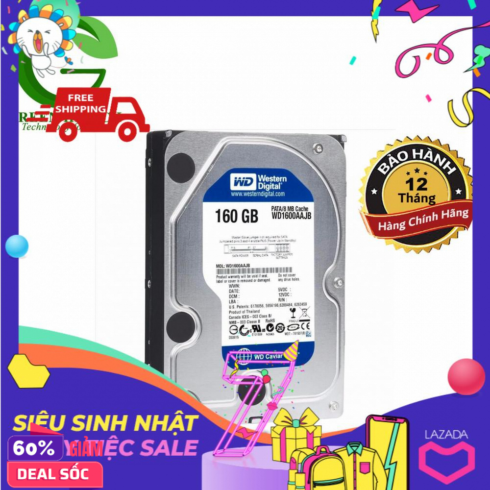 Ổ cứng máy tính hdd 160gb wd sata chính hãng - bh 12 tháng 1 đổi 1