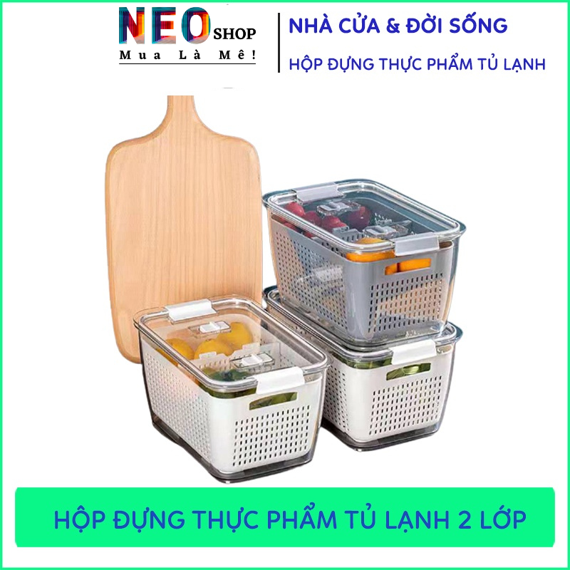 Hộp Đựng Thực Phẩm Tủ Lạnh 2 Lớp SHIMOYAMA Có Lỗ Thoát Nước, Có Khóa Thoát Khí, Dễ Dàng Bảo Quản Rau Củ