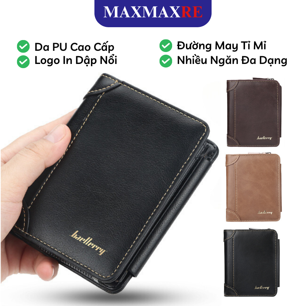 Ví da nam thương hiệu Baellerry phong cách Hàn Quốc, bóp nam nhiều ngăn đựng thẻ, ví nam cầm tay