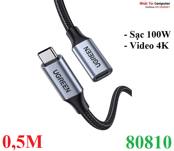Cáp nối dài usb type-c 3.1 gen2 dài 0,5m dây bọc dù ugreen 80810 cao cấp