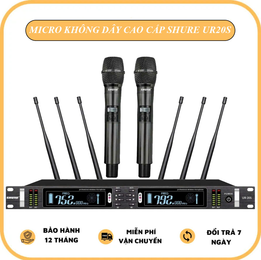Micro Không Dây Karaoke Cao Cấp SHURE UR20S - 6 Râu Sóng Cực Xa Chống Hú Tuyệt Đối, Độ Nhạy Cao Hát Cực Nhẹ Chất Âm Trong Sáng Hát Karaoke Cực Hay Bảo Hành 12 Tháng