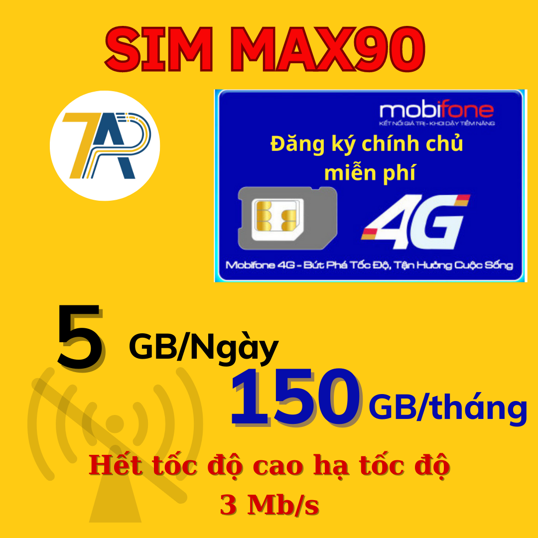 Freeship - chưa kích hoạt - sim 4g mobifone - sim max90: 5gb/ngày - sim 0đ