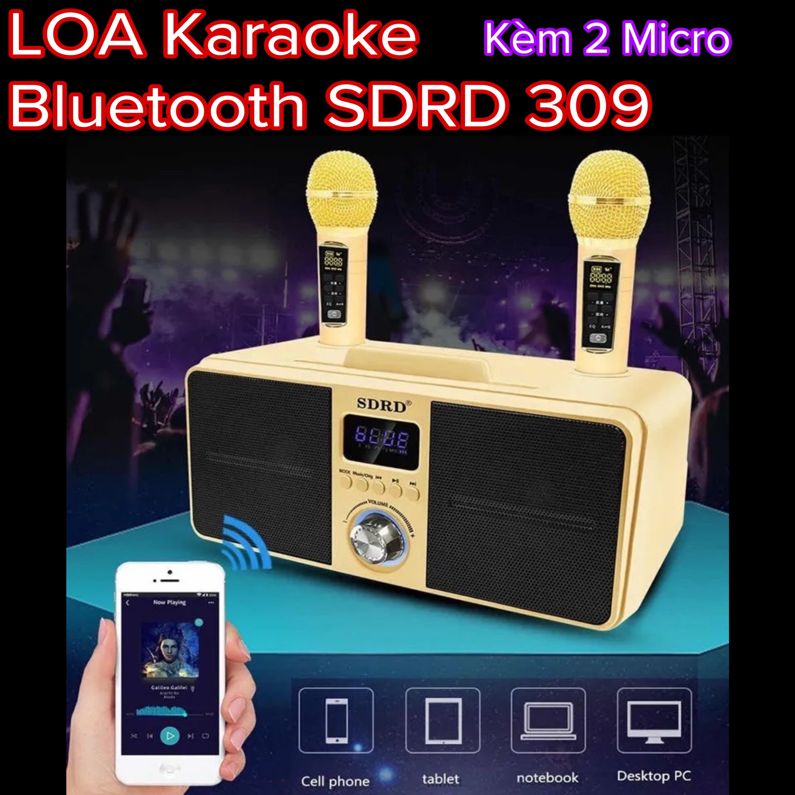 Loa karaoke bluetooth qisheng qs-309 kèm 2 micro - loa karaoke mini công suất lớn, thiết kế bộ điều chỉnh bass,,echo âm lượng trên micro cực tiện lợi..âm thanh cực đỉnh dung lượng pin lớn