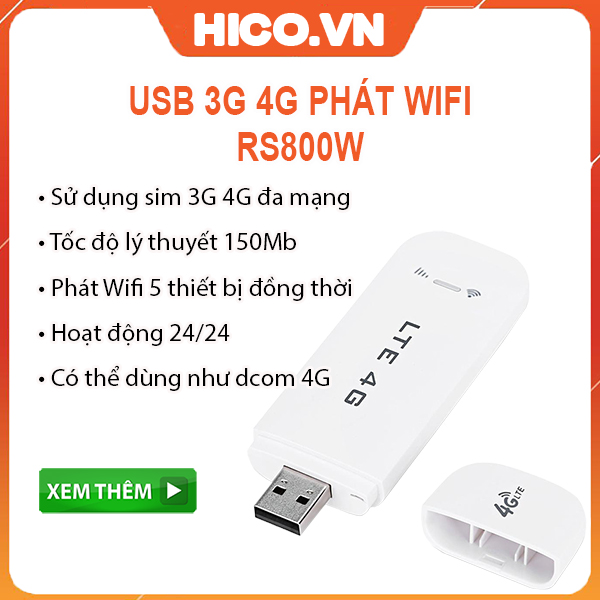 Usb Phát Wifi Từ Sim 4G Dễ Dàng Sử Dụng,  Dcom 3G 4G Wifi RS800w – Usb + Wifi 2 Trong 1, Hỗ Trợ Đổi IP Mạng