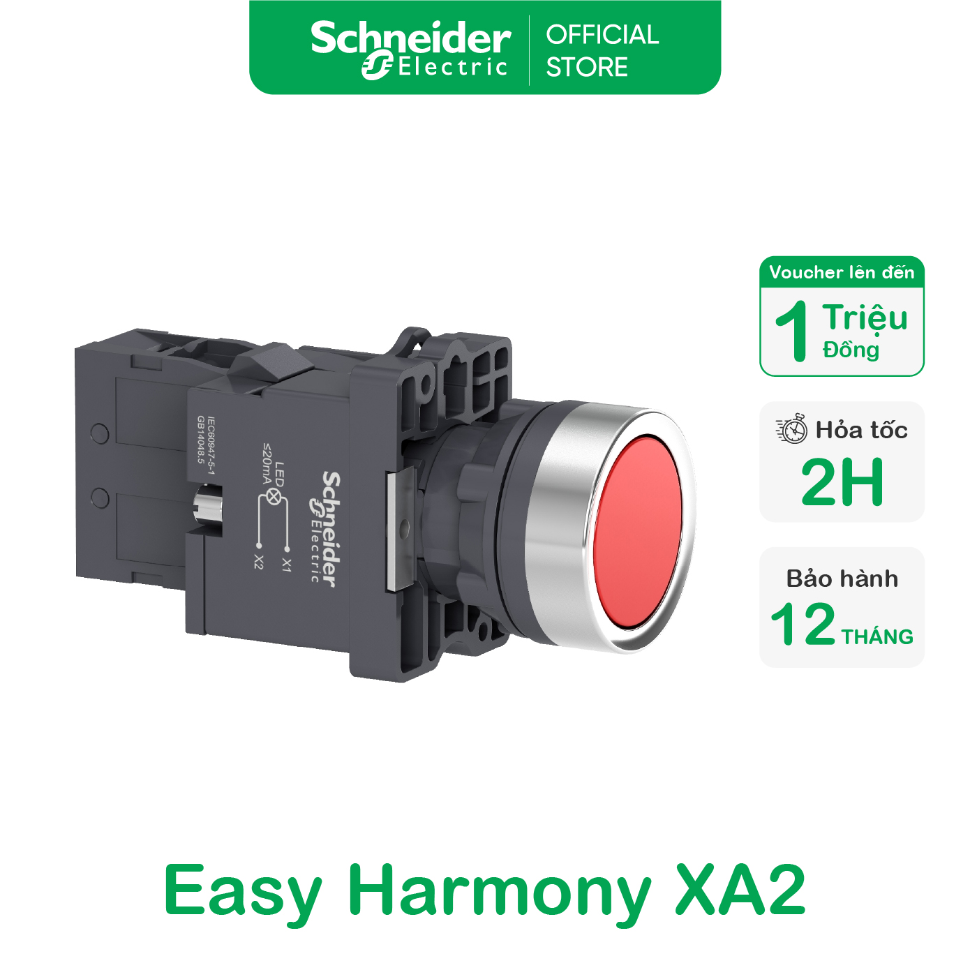 Nút nhấn có đèn phi 22 - 220-240vac - schneider electric - xa2ew31m1 xa2ew33m1 xa2ew34m1 xa2ew35m1 xa2ew36m1