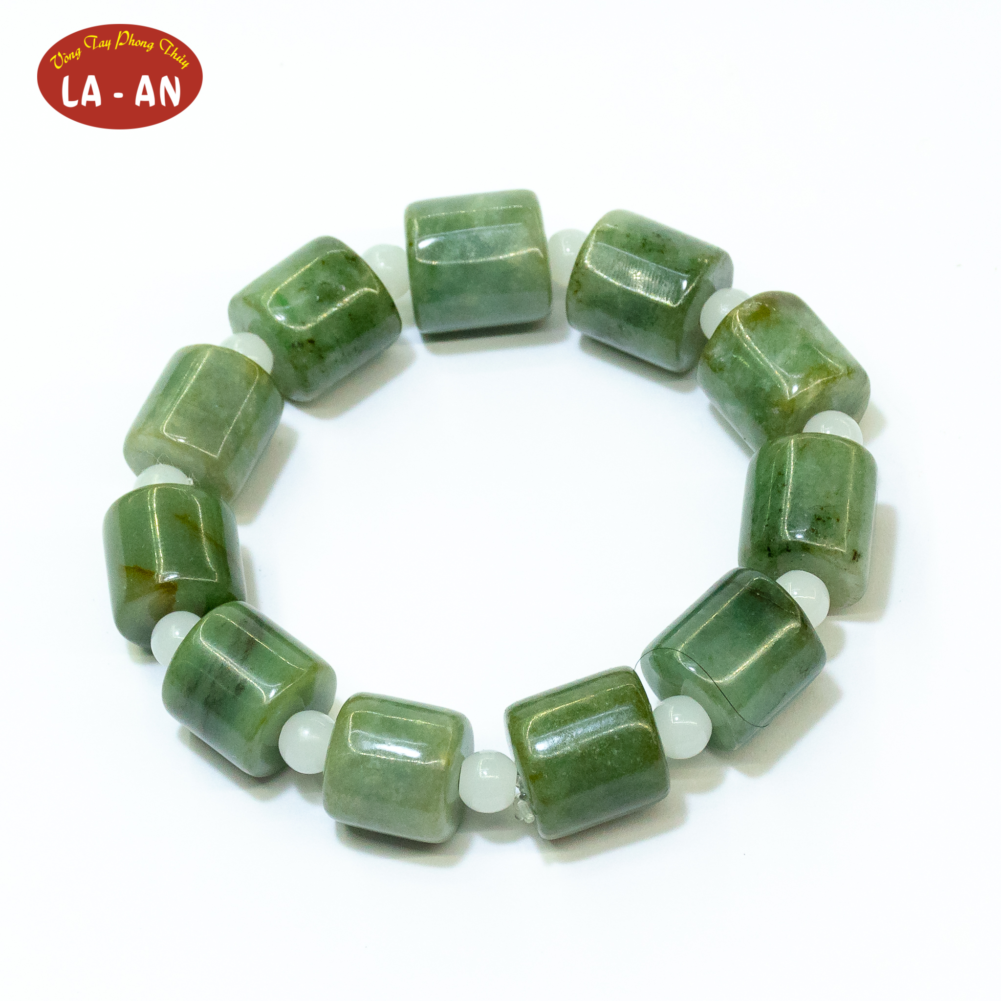 Vòng tay Ngọc Cẩm Thạch đốt trúc 14mm Đá cẩm thạch Myanmar tự nhiên Đá cẩm thạch
