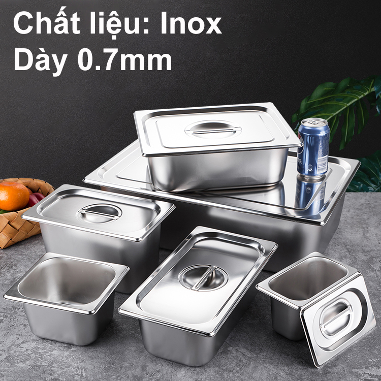 Khay Inox đựng topping, khay inox đựng thạch - Có nắp