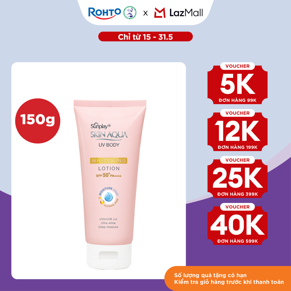 Kem chống nắng body Skin Aqua dưỡng trắng dùng hàng ngày Sunplay Skin Aqua UV Body Whitening Lotion SPF 50+ PA++++ 150g