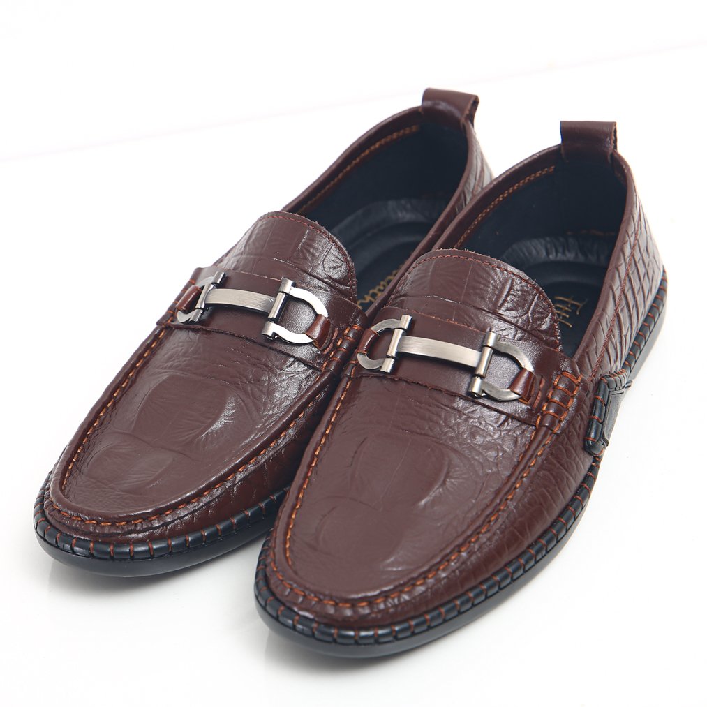Giày lười nam da bò dập vân cá sấu FTTleather trẻ trung - độc đáo mã F02954