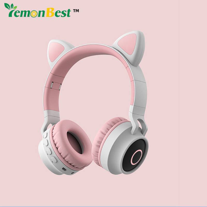 Lemonbest™ Bán hàng trực tiếp tại nhà máy Tai nghe không dây Bluetooth 5.0 Đèn LED Tai mèo Trẻ em Tai nghe cho bé trai và bé gái