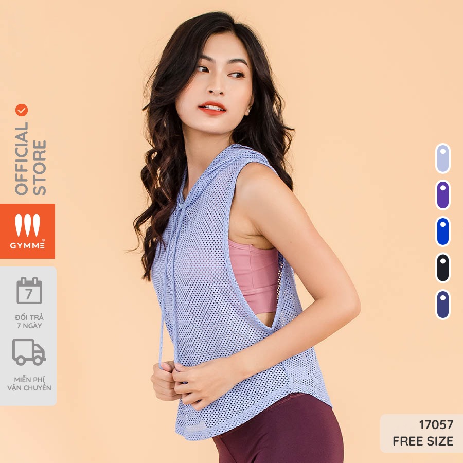 Áo tanktop tập gym nữ GYMME, Áo lưới hoodie sát nách thoáng mát freesize - 17057