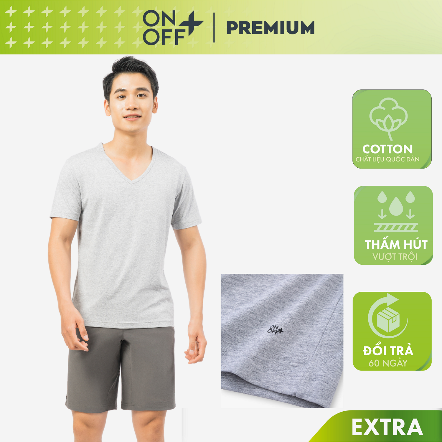 [OUTLET] Áo phông nam cộc tay Cotton Compact  trơn cổ tim ONOFF Phong cách đơn giản - 18IS23S016