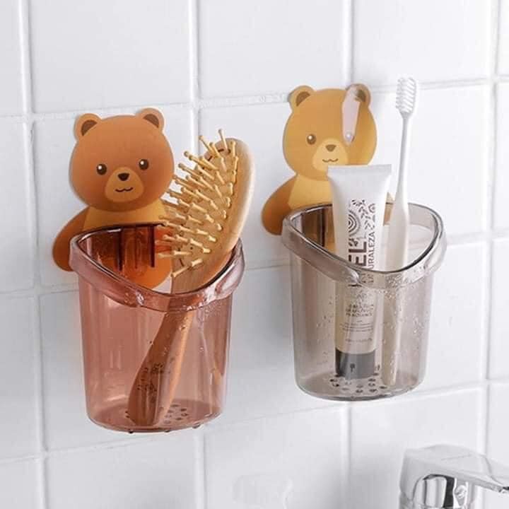 Combo 2 cốc gấu dán tường hũ ly gấu đựng bàn chải và kem đánh răng dễ thương , ly cốc đựng bàn chải kem đánh răng dán tường hình gấu