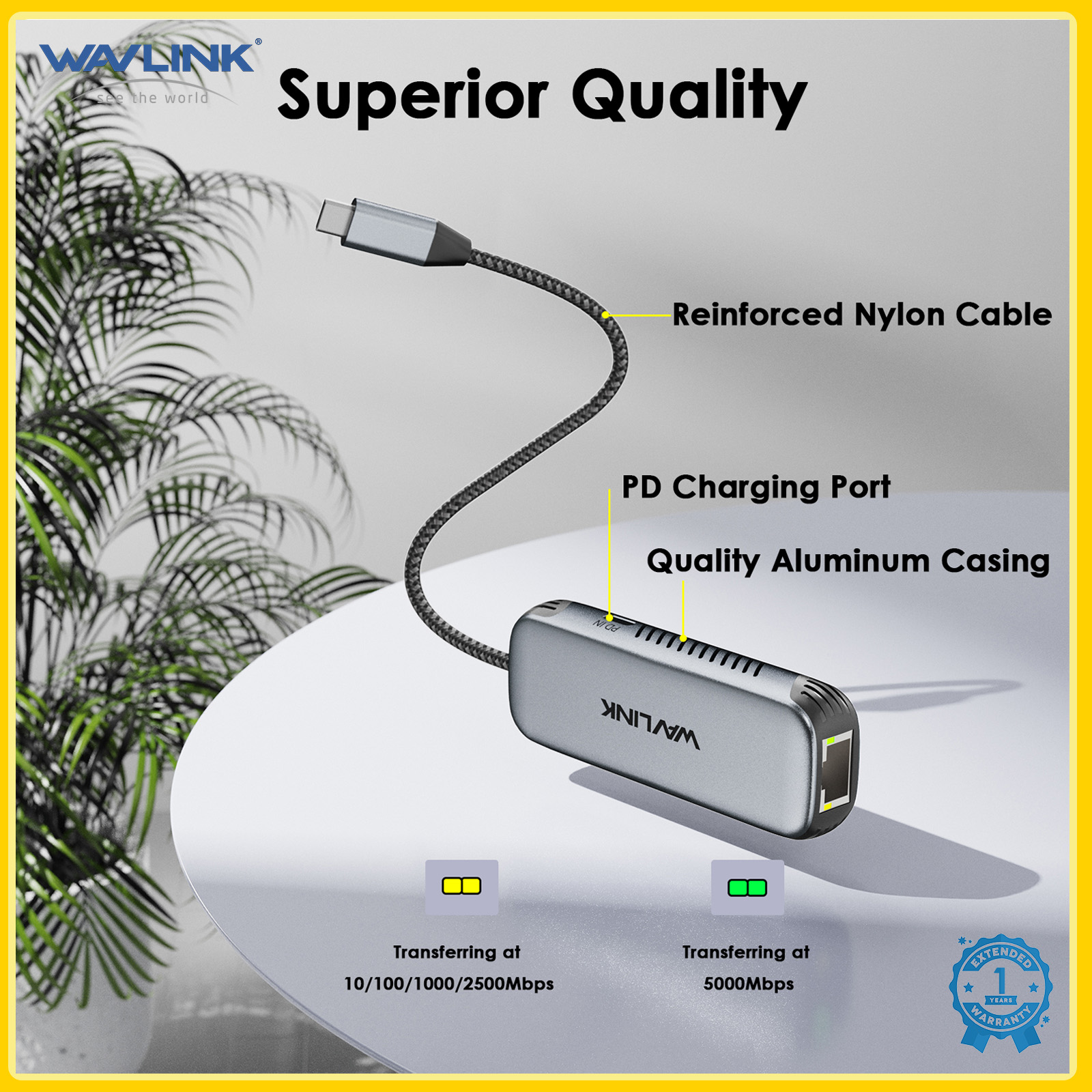 WAVLINK USB C to Ethernet Adapter with 95W Charging Port Driver-free RJ45 Ethernet Adapter 5Gbps for Laptops Computers and More Aluminum Case for Windows 10 11 Mac OS 11 or Later Linux and More