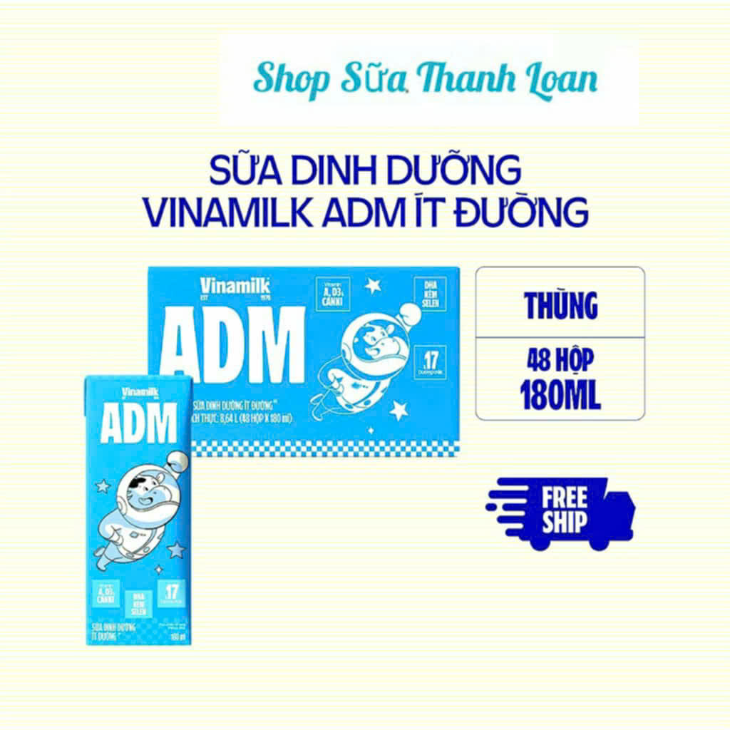 (HSD T11-2025) Thùng 48 Hộp Sữa Dinh Dưỡng Ít Đường Vinamilk ADM 110ml/ 180ml.