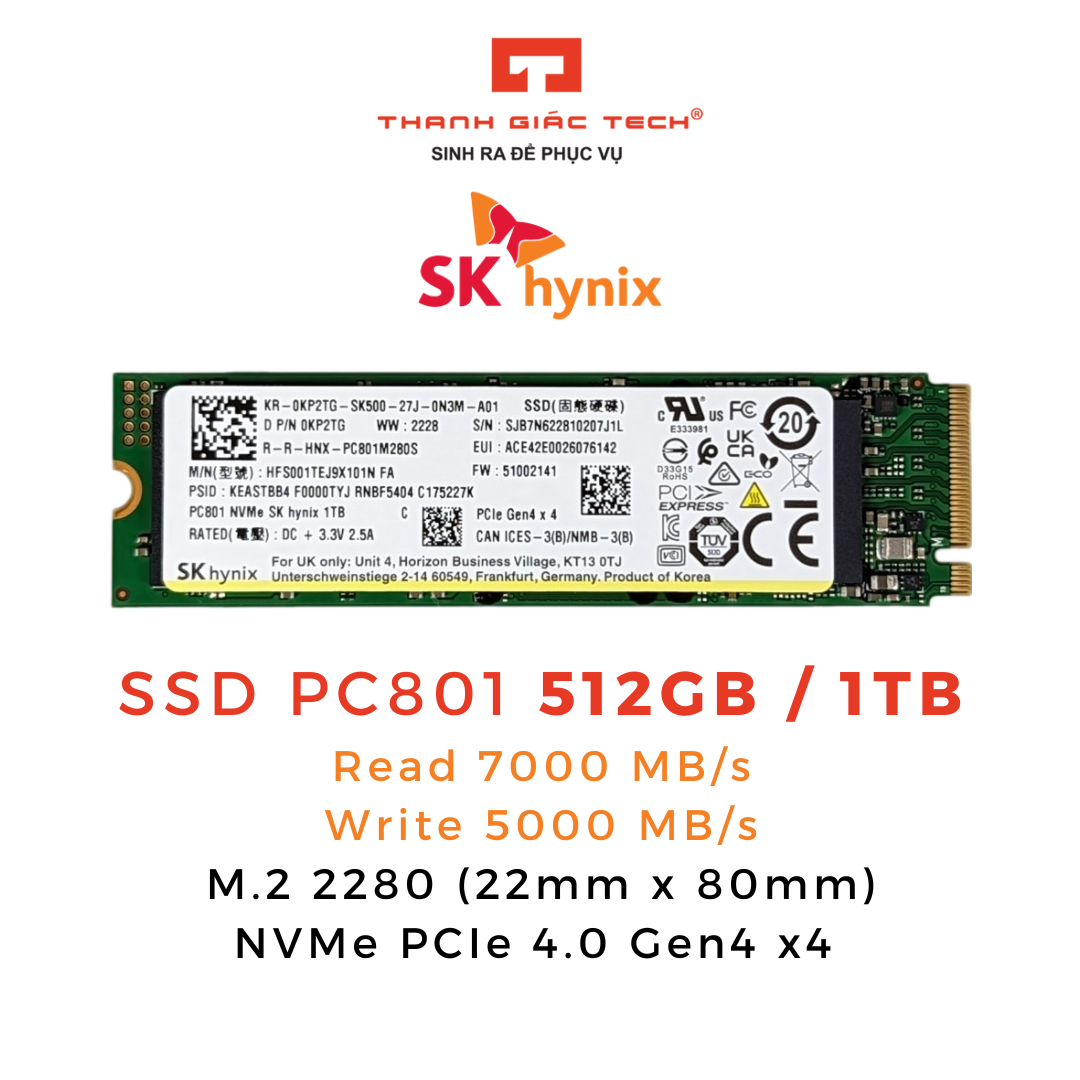 Ổ Cứng SSD SK hynix PC801 M2 NVMe PCIe Gen4 x4 - Bảo Hành 3 Năm