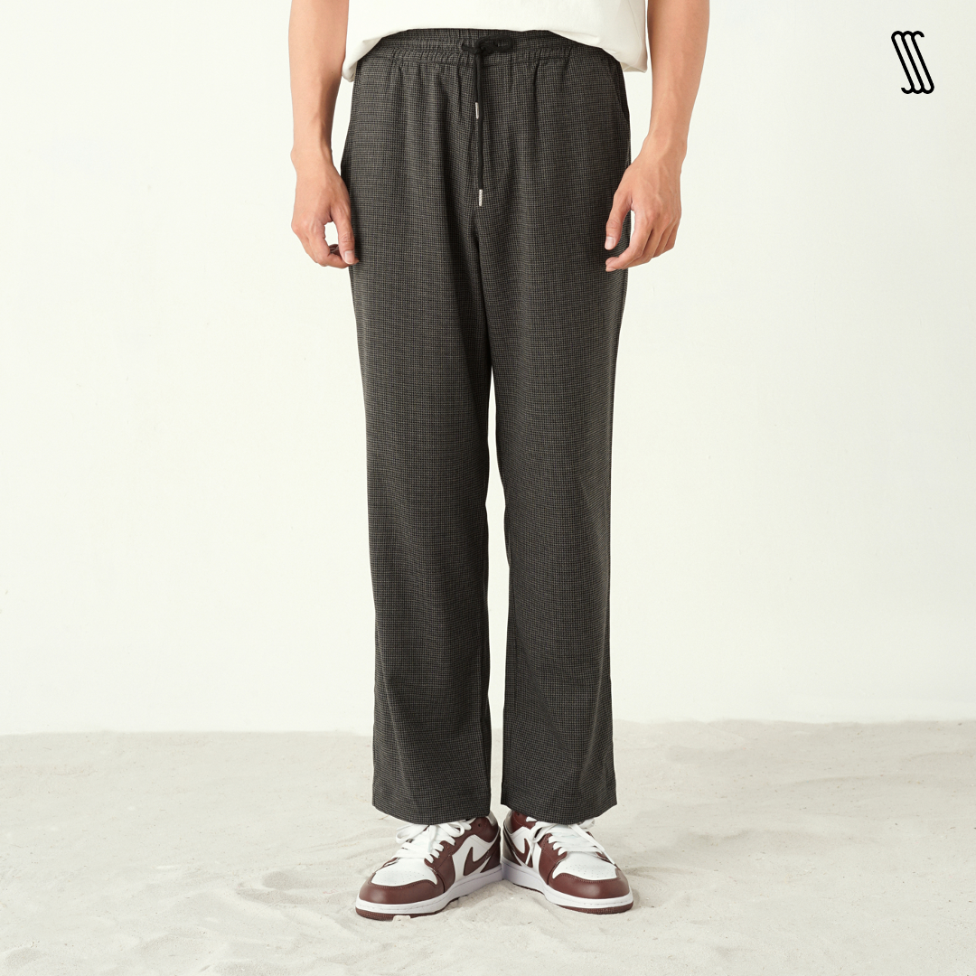 Quần âu lưng chun nam ssstutter dáng straight kẻ có dây buộc the houndstooth trousers