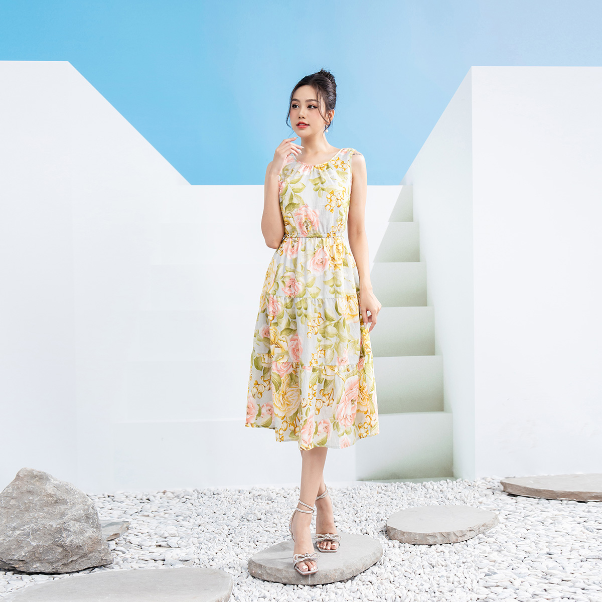 Đầm nhún lamer chun eo l63m23h019