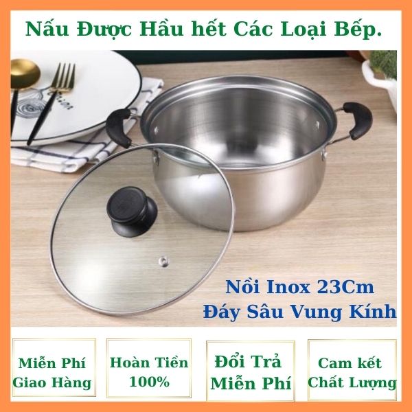 NỒI INOX 24CM ĐÁY SÂU NẮP BẰNG KÍNH CƯỜNG LỰC GIÁ TỐT CHO MỌI NHÀ [ HÀNG BAO ĐỔI TRẢ 14 NGÀY ]. VÀ HOÀN TIỀN 100%.
