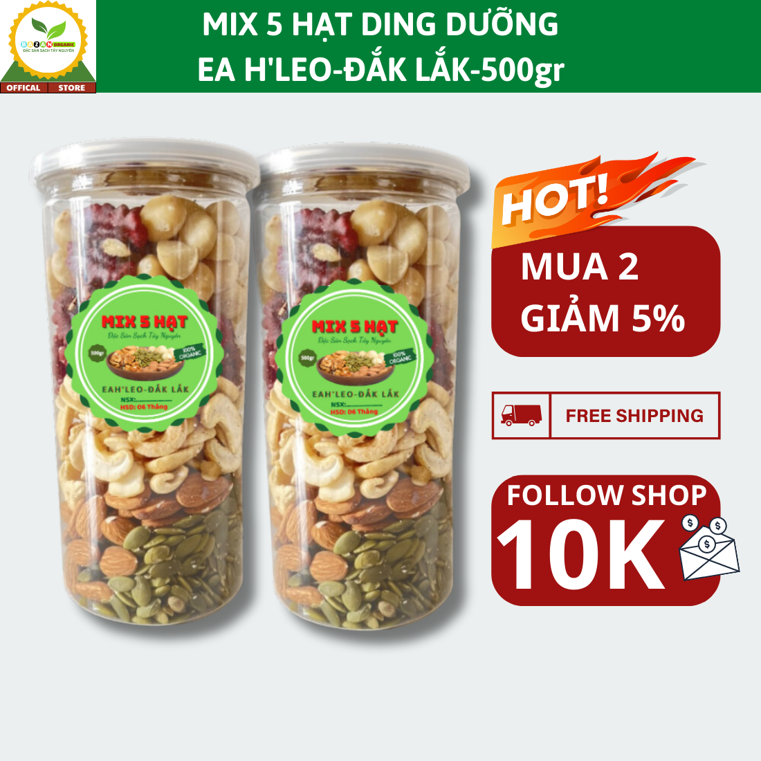 Hạt mix dinh dưỡng 5 hạt organic 500g xuất xứ Đắk lắk hương vị hòa quyện rất nhiều dưỡng chất