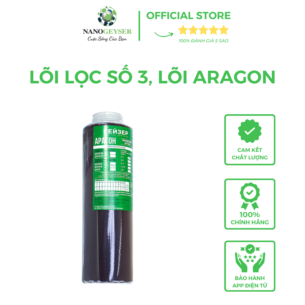 Lõi lọc nước Aragon Nano Geyser, hàng nhập khẩu chính hãng, là lõi lọc quan trọng nhất trong máy lọc nước Nano Geyser
