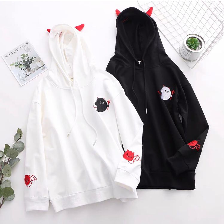 Áo Hoodie unisex nam nữ mẫu ma có nón có sừng