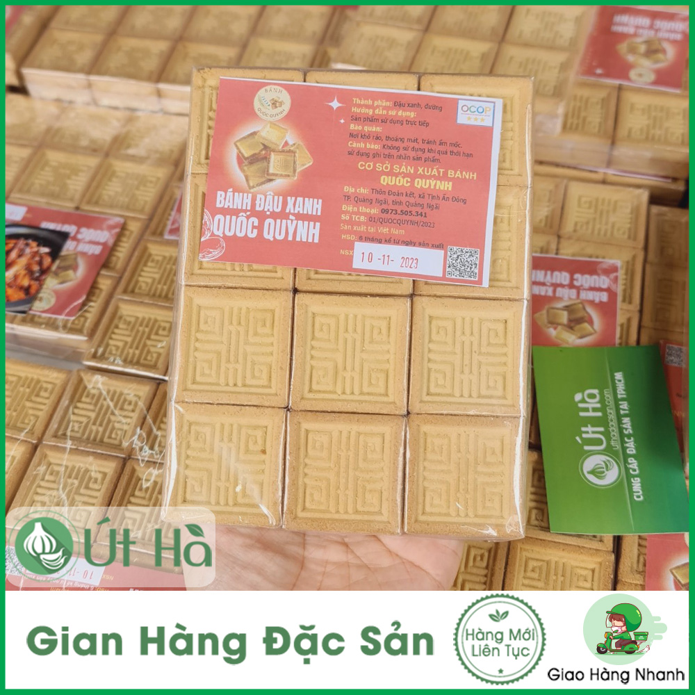Bánh Đậu Xanh Nướng Quảng Ngãi Bịch 24 Miếng Bánh Vuông Cứng Giòn Thơm Đậu Xanh - Út Hà Đặc Sản