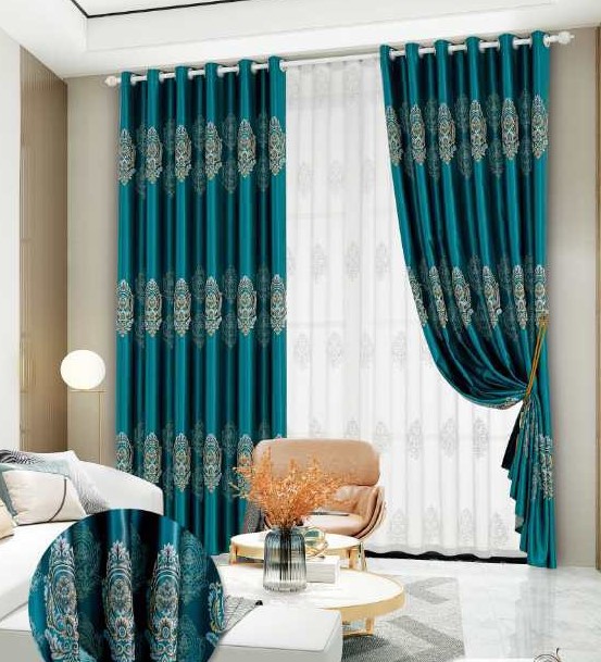 (Có kèm video sản phẩm)Rèm cửa chính, rèm cửa sổ, cửa phòng ngủ chống nắng cao cấp, vải dệt loại 1, hoạ tiết trang trọng, màu xanh dương TNS-052