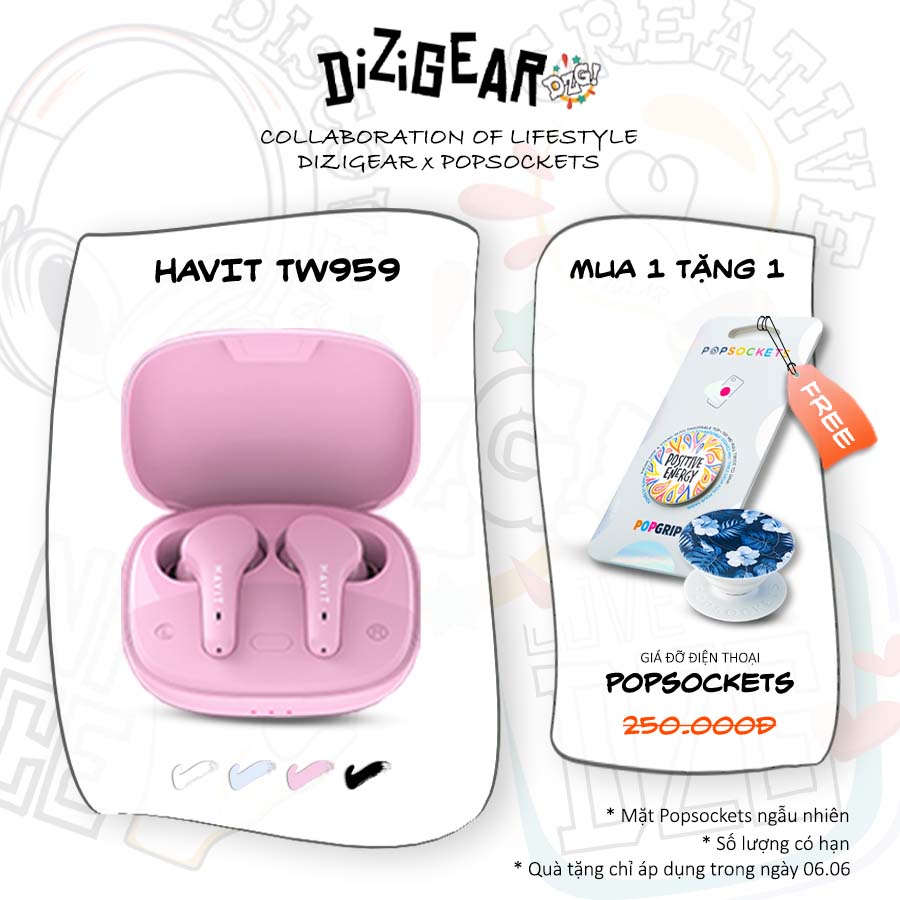 Tai Nghe TWS Havit TW959, Bluetooth 5.1, Hỗ Trợ Chơi Game Tới 65ms, Nghe Độc Lập, Pin Lên Tới 20 Giờ - Chính Hãng BH 12 Tháng Dizigear