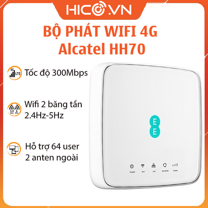 Bộ Phát Wifi 4G Alcatel HH70 – Tốc độ 300Mbps – Kết nối 64 user cùng lúc – Hỗ trợ 2 băng tần - Tặng Kèm Ăng Ten , Có 2 Bản Đen Và Trắng Giao Hành Nhanh Hico