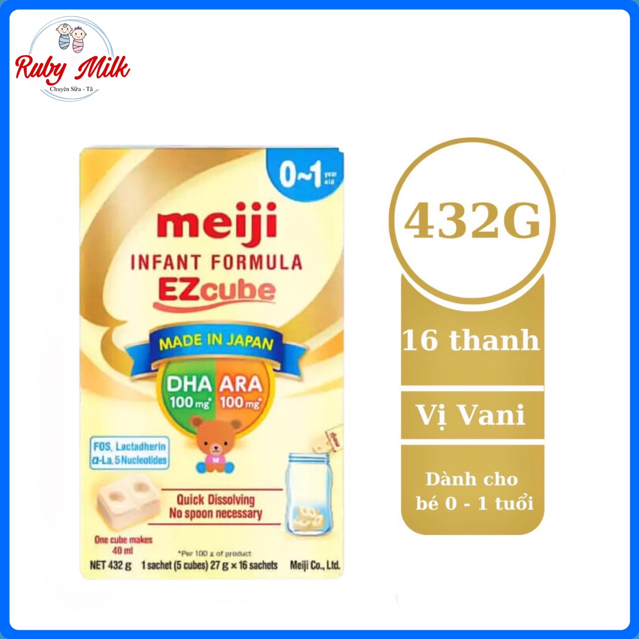 Date 3.2025 Sữa Meiji thanh Số 0 nhập khẩu 16 Thanh 432g