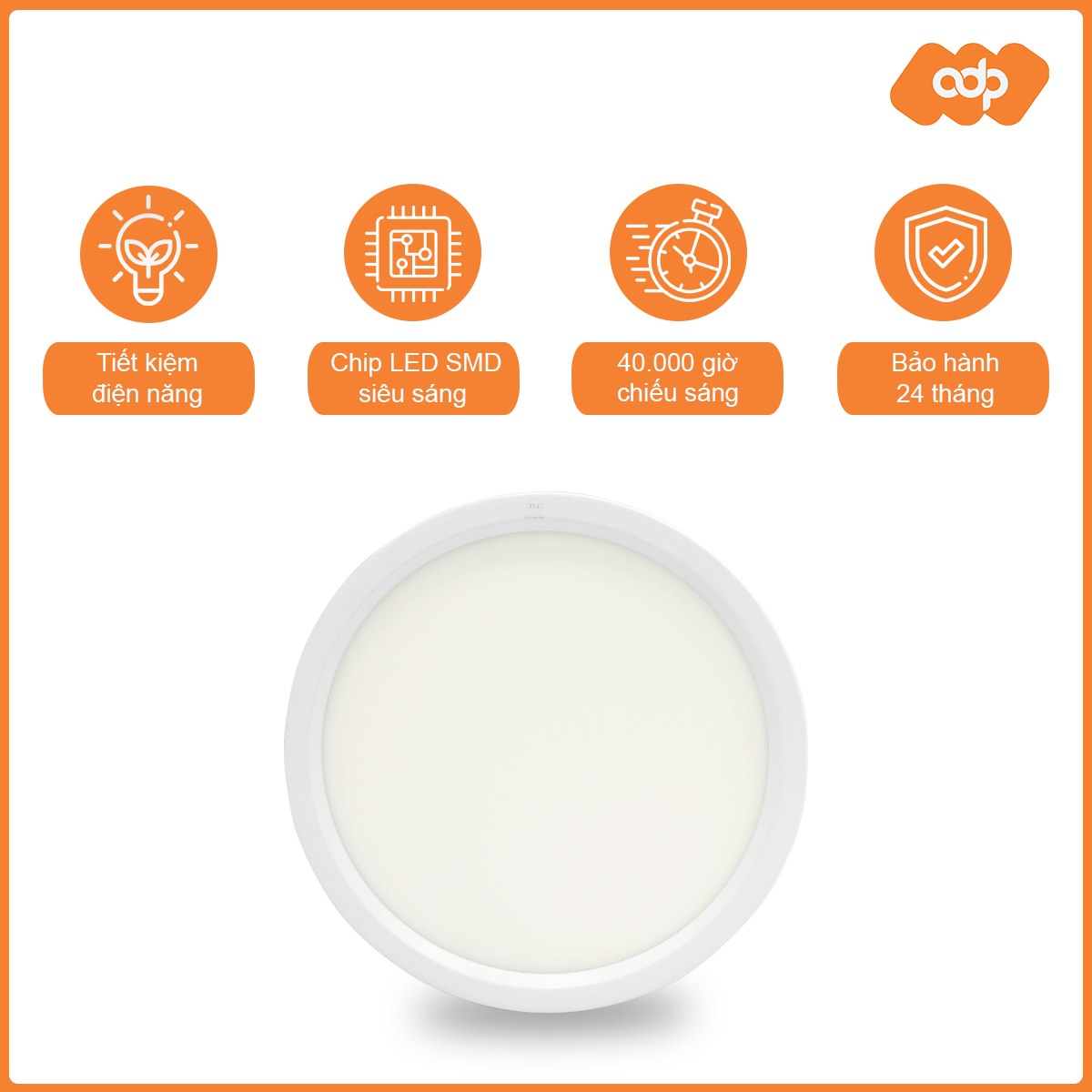 Đèn led ốp trần nổi tlc lighting hình tròn công suất 6w, 12w, 18w, 24w tiết kiệm điện, tuổi thọ 40000h, bảo hành 24 tháng