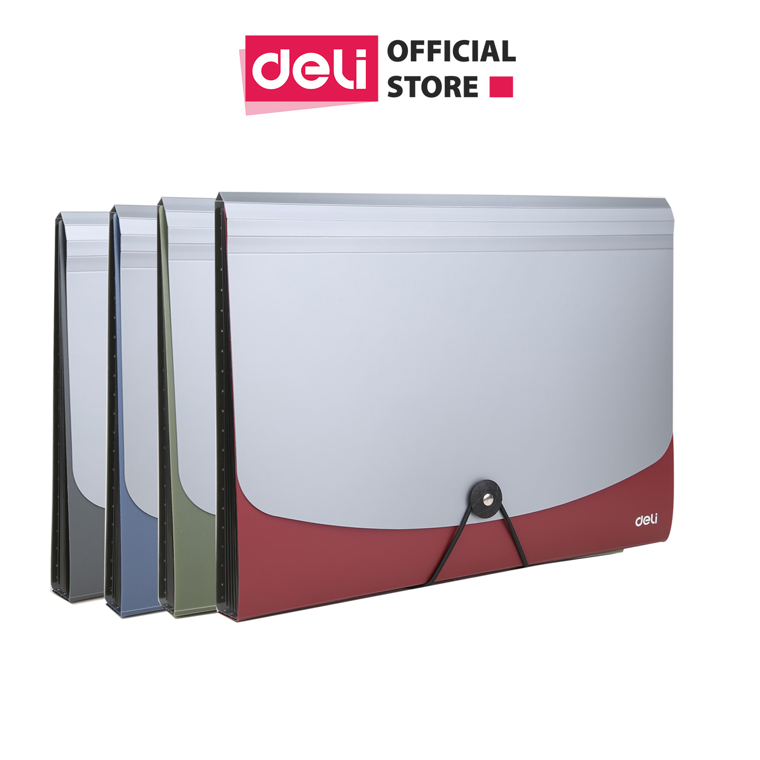 Cặp tài liệu a4 7 ngăn deli - xanh dương, xanh lá, đỏ, đen - 1 cái e38151