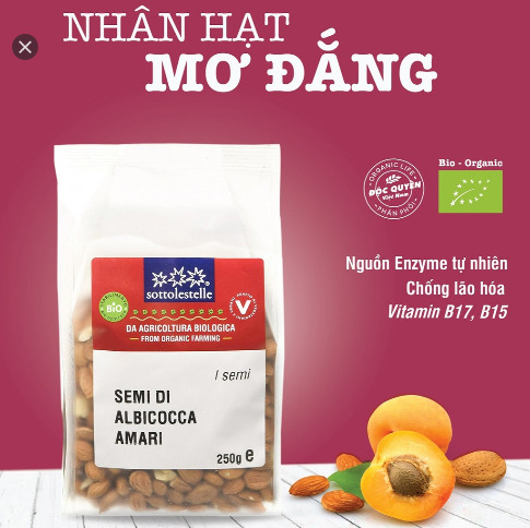 Nhân hạt mơ đắng hữu cơ 250g Sottolestelle Organic Bitter Apricot Kernels