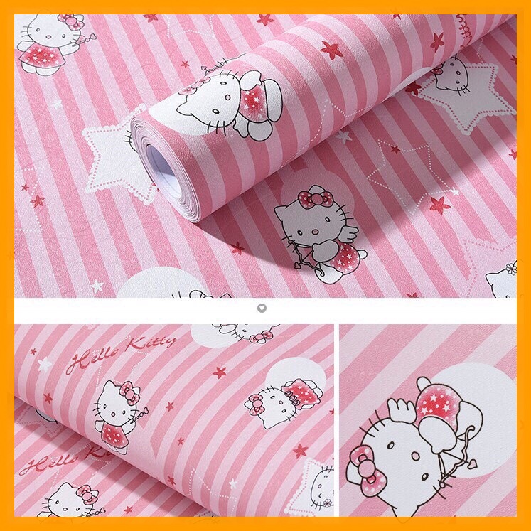 10m giấy dán tường sẵn keo kitty dọc hồng