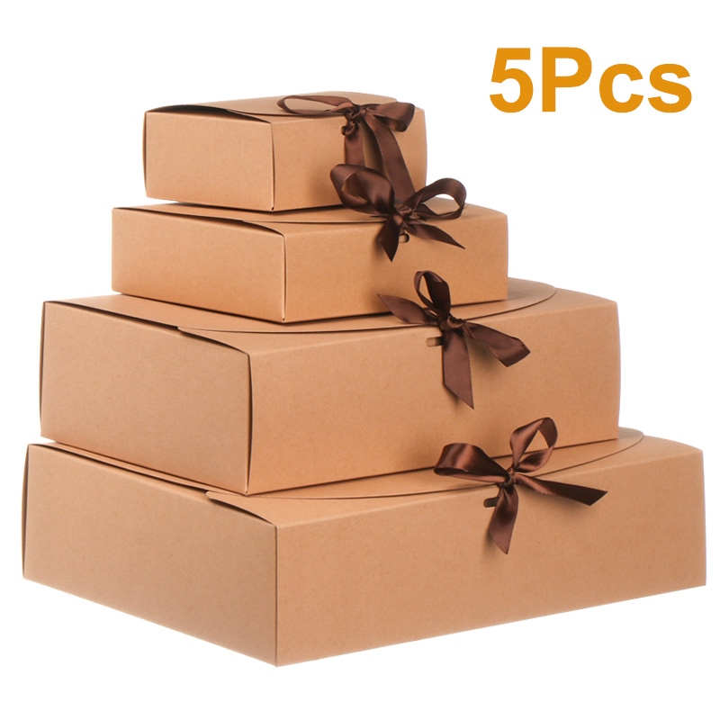 ELEGANT 5X Multi Size Kraft Paper Box Brown Cardboard Baking Cookies Gift Box Valentine 39;s Day Easter Wedding Party Packaging Jewelry Box