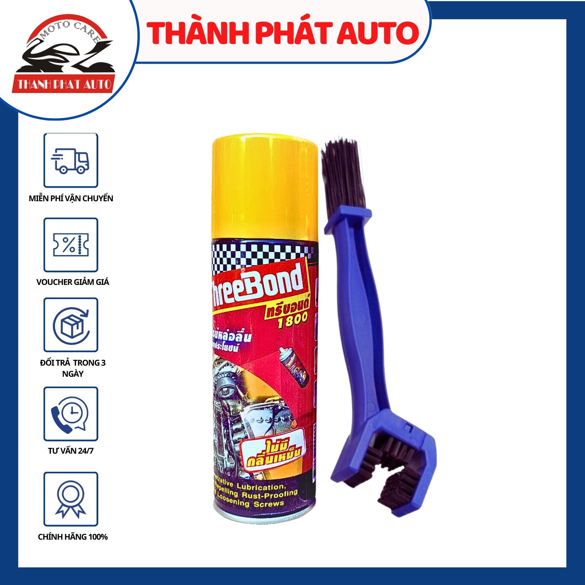 Chai xịt rửa sên ThreeBond Thailand 400ml Tặng bàn chải sên cao cấp