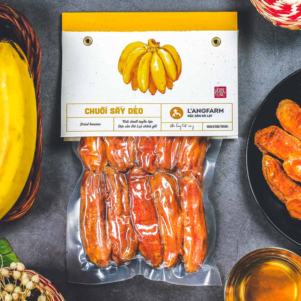 Chuối sấy dẻo L'angfarm, 300g, bịch, mẫu hút chân không