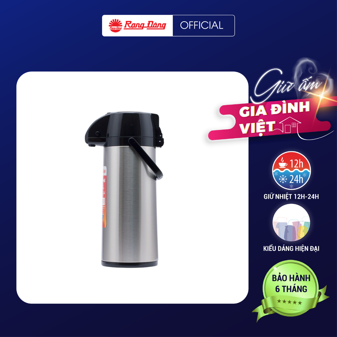 Phích nước cao cấp 2.5 Lít RD 2545 ST1.E Chính hãng Rạng Đông Khả năng giữ nhiệt lâu Ruột thủy tinh chất lượng cao Thiết kế Inox tinh tế sang trọng